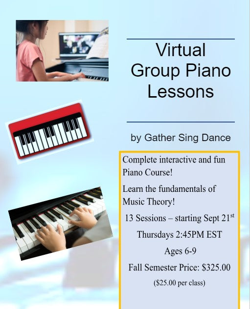 13 classes of All In One Piano Fun Group Class (Ages 6-9 Thursdays @ 245PM EST) Save over 16% Paid In Full