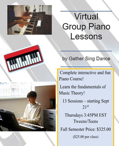 13 classes of All In One Piano Fun Group Class (Tweens/Teens Thursdays @ 345PM EST) Save over 16% Paid In Full